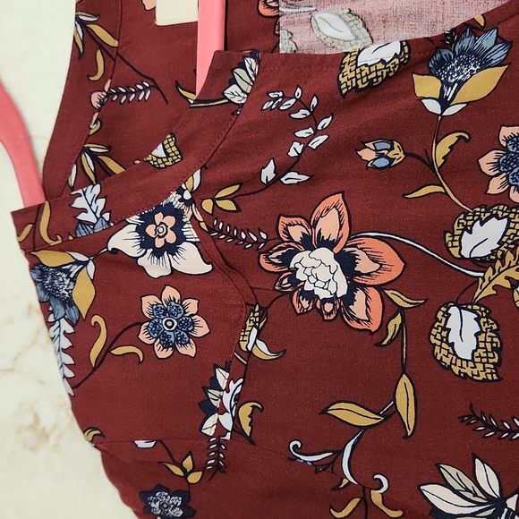 Loft Outlet Maroon Floral Print Blouse, 3/4 length Button Sleeves - Picture 8 of 8